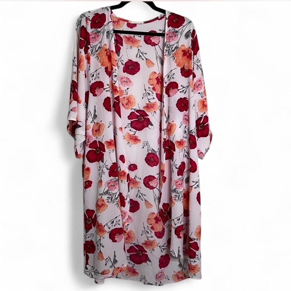 Entro Floral Kimono Cardigan OSFM Pink Red Orange Boho Summer Layer